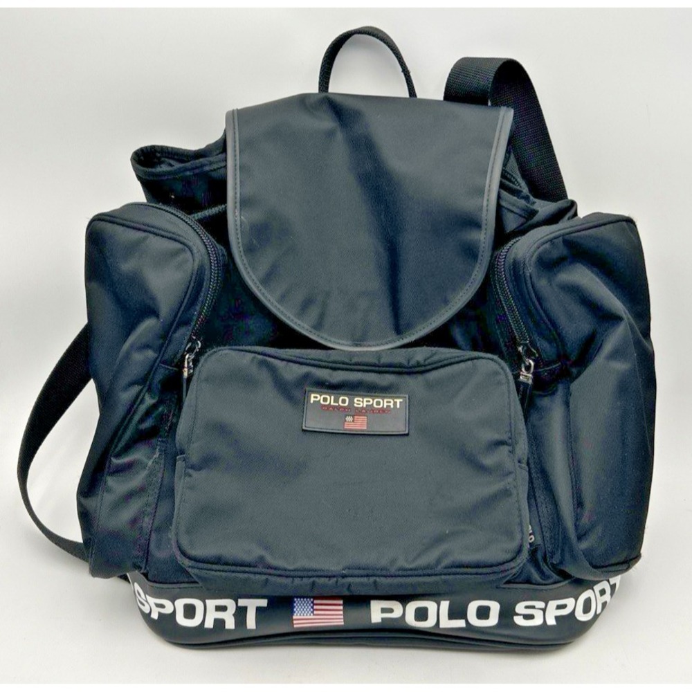Vintage Ralph Lauren Polo Sport Black Nylon Drawcord Backpack Rare